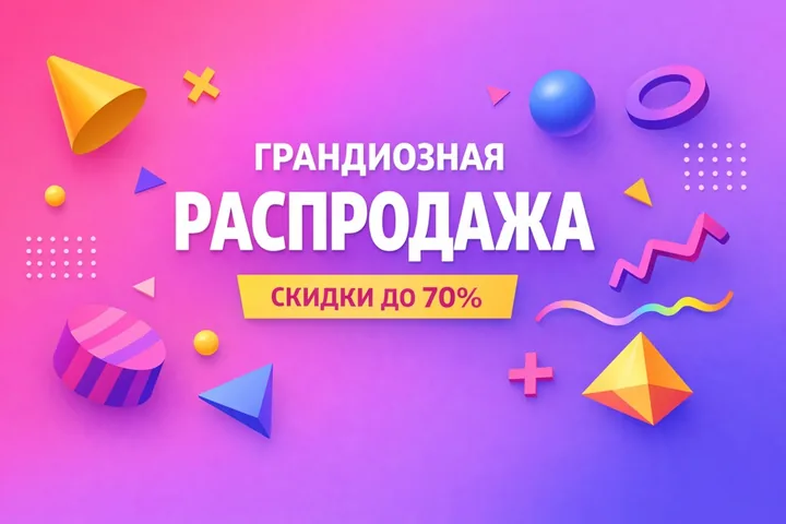 Баннер «Грандиозная распродажа, скидки до 70%»